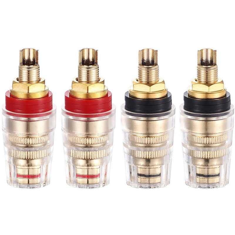Facmogu 4PCS Black & Red Heavy Duty 5-Way Binding Post Banana Jacks 4mm, 24K Gold Plated Sold Brass Insulated Binding Post Banana Plugs, Speaker Amplifier Bindling Post Terminal Connectors - Short - Image 1